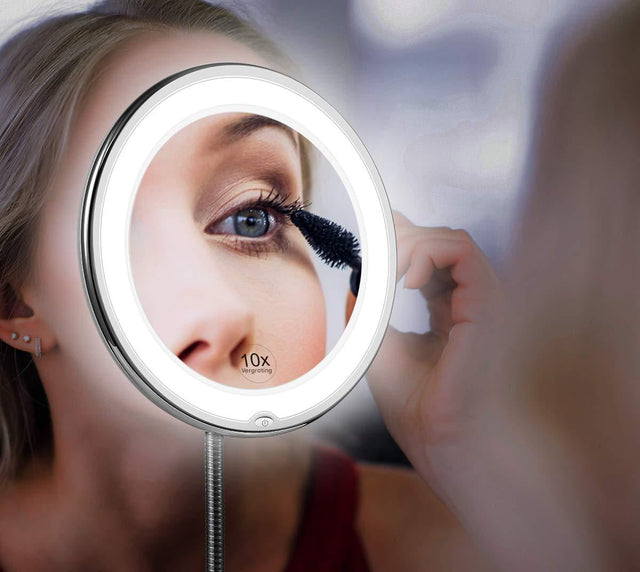 Claravue LED Magnifying Mirror with Flexible Gooseneck – 10x Zoom, Daylight LEDs & Suction Mount