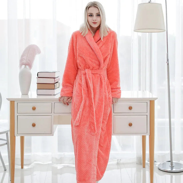 Bathrobe Long | Fluffy & Warm | With Shawl Collar & Tie Belt