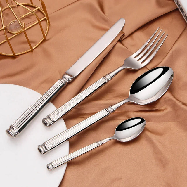 Premium Stainless Steel Cutlery Set – 304 Mirror Finish Silverware for Everyday & Formal Dining