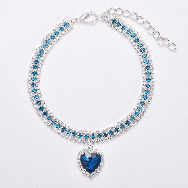 Luxury Cat | Luxury Crystal Cat Collar Heart Gemstone Pendant Reflective