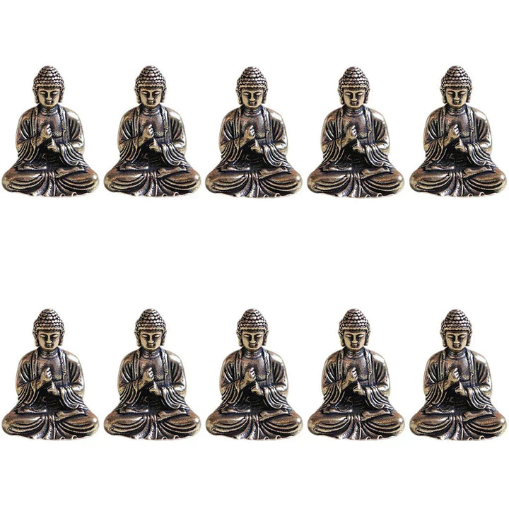 10 piece Miniature Brass Sitting Buddha Statue Figure for Travel Buddhism Worship Home Office Desk Decoration