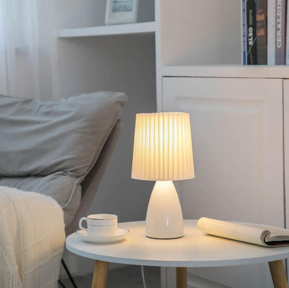 Scandinavian Retro Table Lamp with Pleated Shade and Glass Base