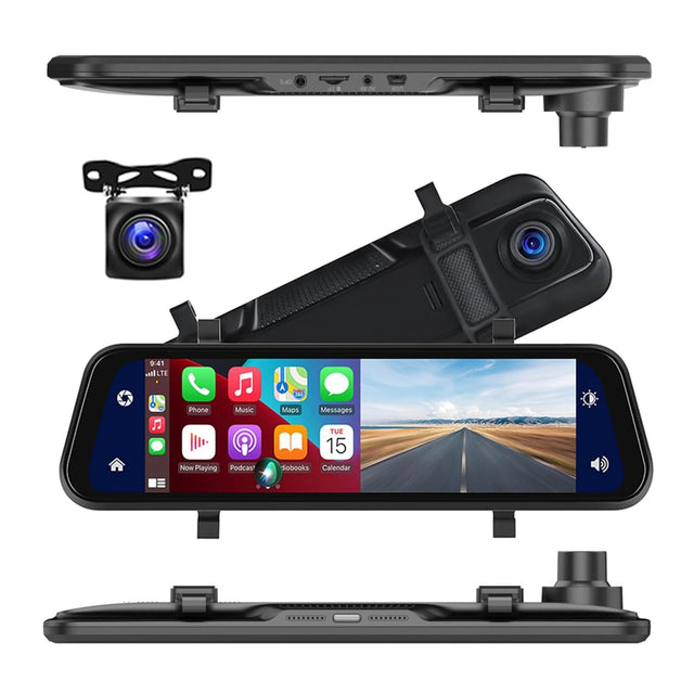 VisionMirror Pro – Ultra HD Mirror Dash Cam with Wireless CarPlay & Android Auto