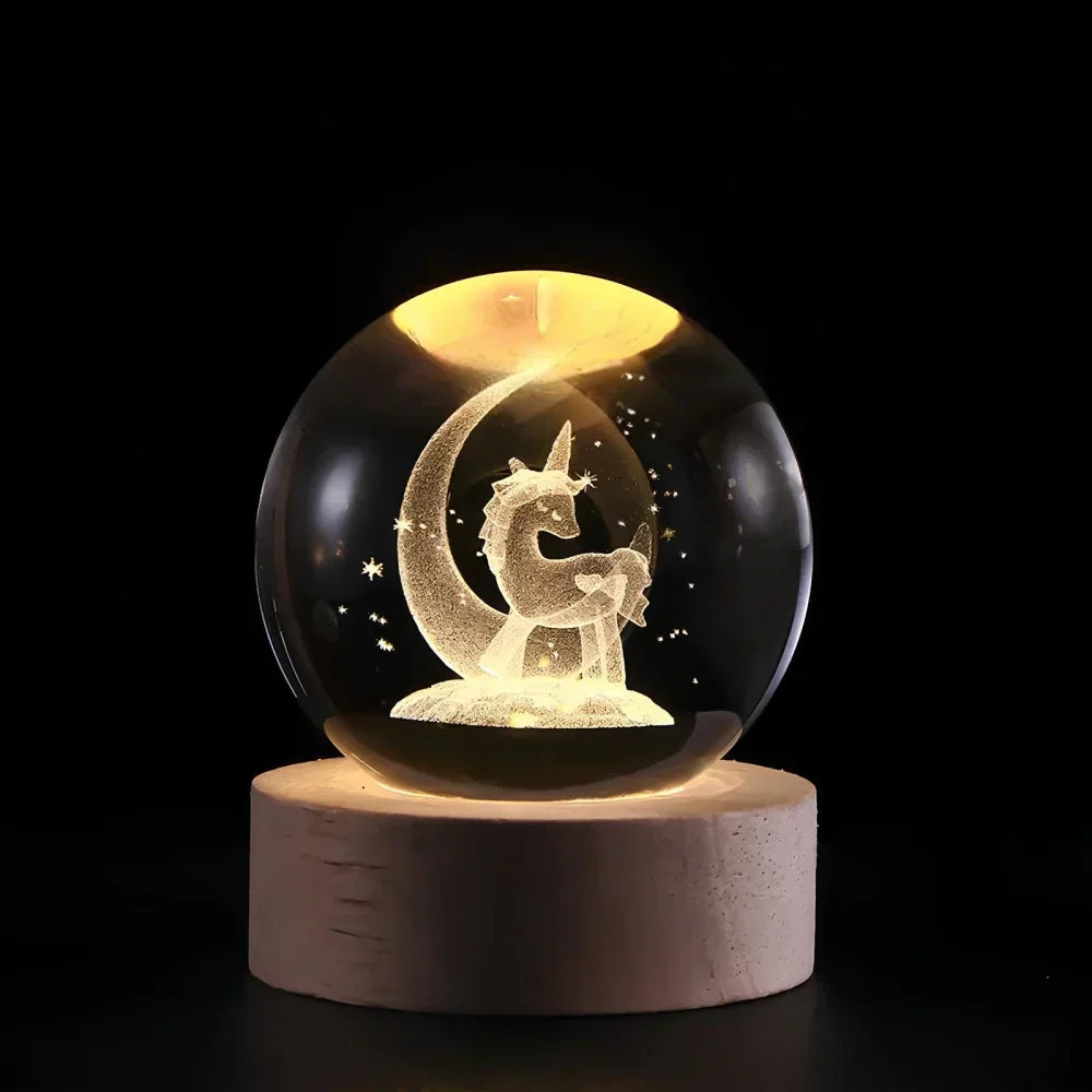 Night Light Wooden Base Crystal Ball Lamp