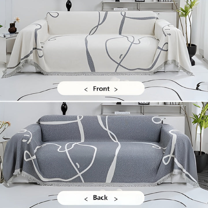 Abstract Line Reversible Chenille Sofa Cover