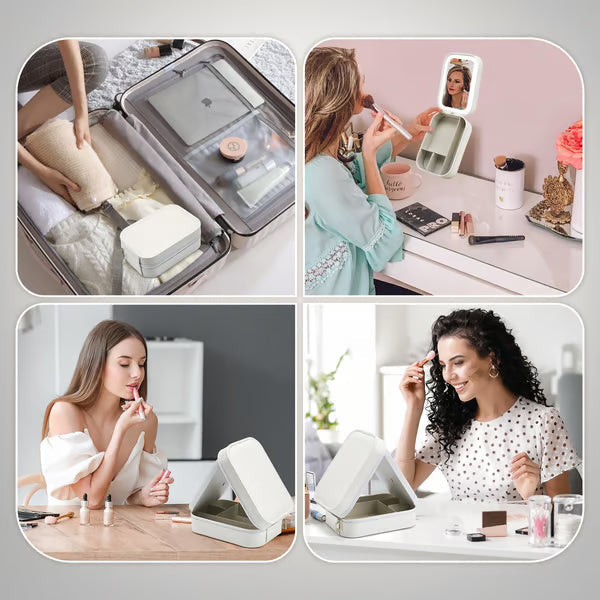 Portable Makeup Organizer — Compact LED Mirror with Adjustable Lighting
