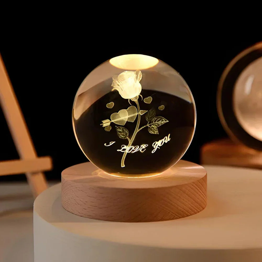 LED Night Light with 3D Crystal Sphere