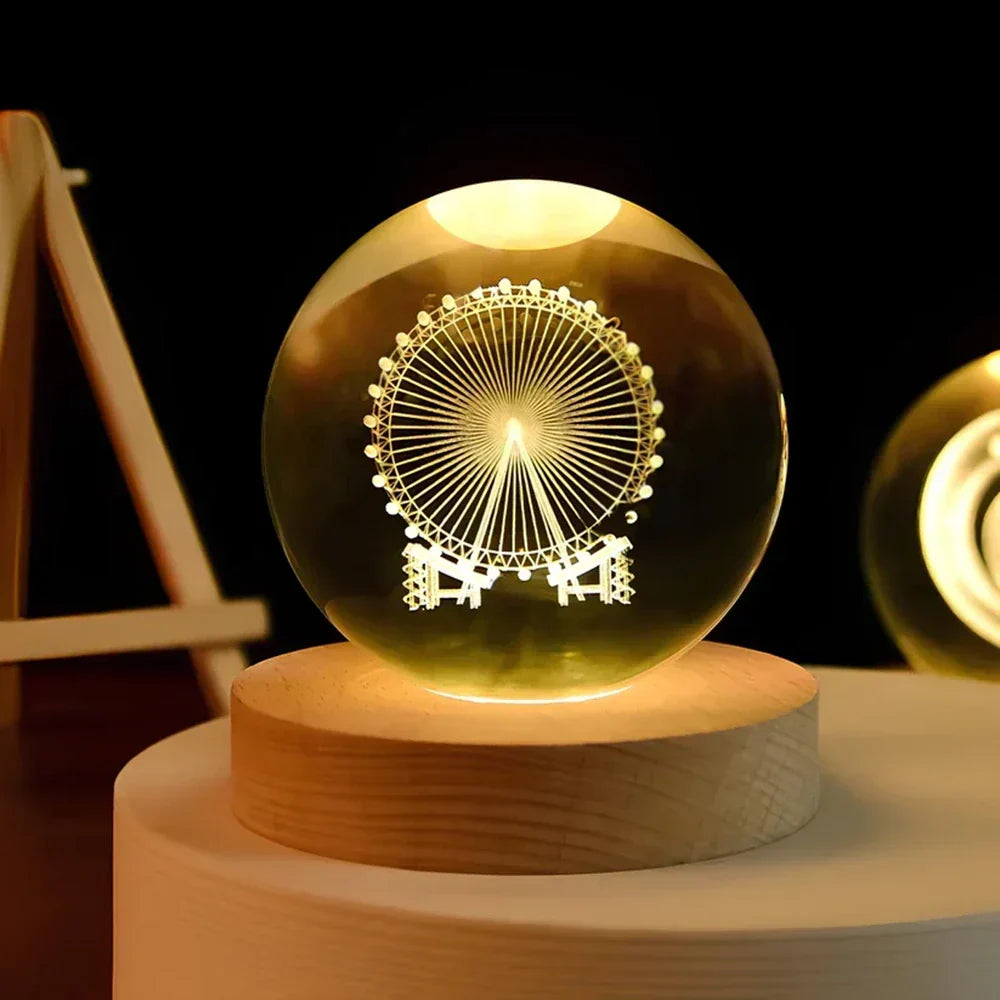 LED Night Light with 3D Crystal Sphere