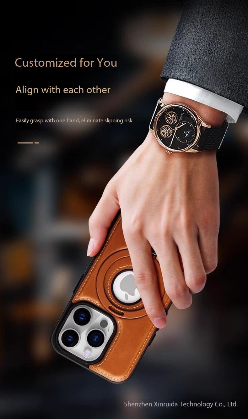 For 17ProMax Magnetic Bracket Phone Case High-end Business Leather Case