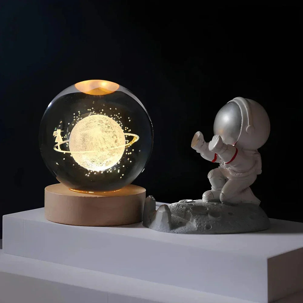 Night Light Wooden Base Crystal Ball Lamp