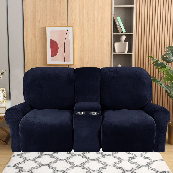 2-Seater Recliner Sofa Cover with Cup Holders – Velvet Plush