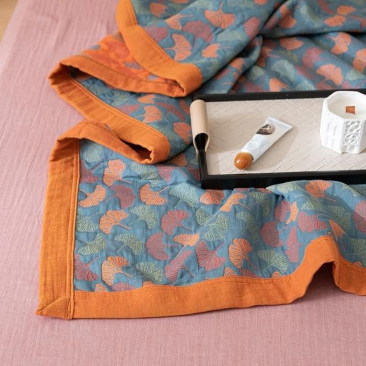 Ginkgo Leaf Print Reversible Blanket