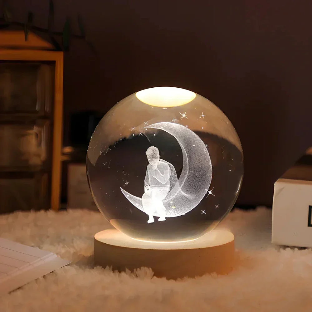 Night Light Wooden Base Crystal Ball Lamp