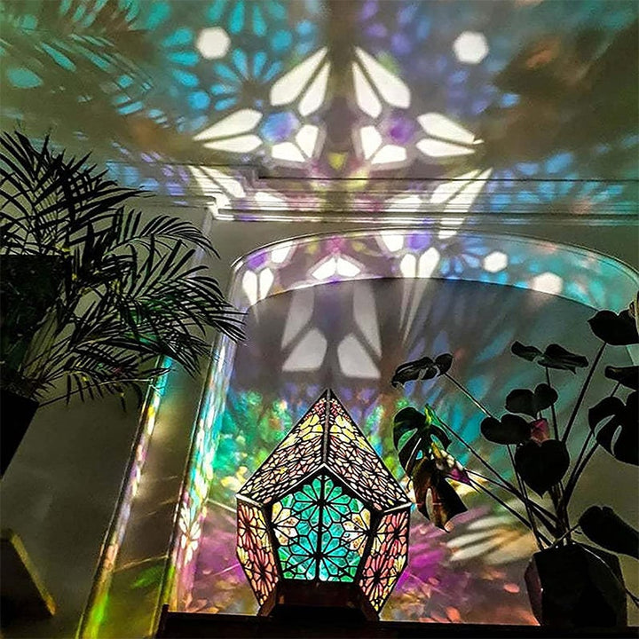 Bohemian Polar Star Wooden Floor Lamp, LED colorful Star Projector |