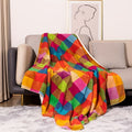 Coral fleece blanket – Reversible thick Sherpa blanket with a colourful checkered pattern