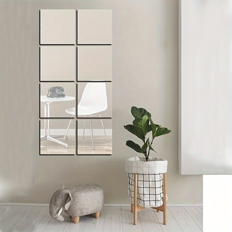 EleganceTiles - 8 Stylish Self-Adhesive Mirror Tiles for Home Decoration