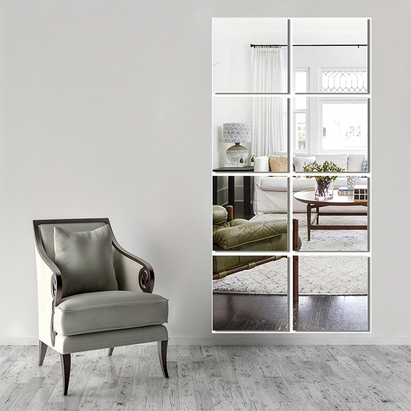 EleganceTiles - 8 Stylish Self-Adhesive Mirror Tiles for Home Decoration