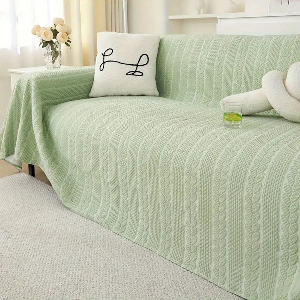 Tranquil Plush Leaf Sofa Cover