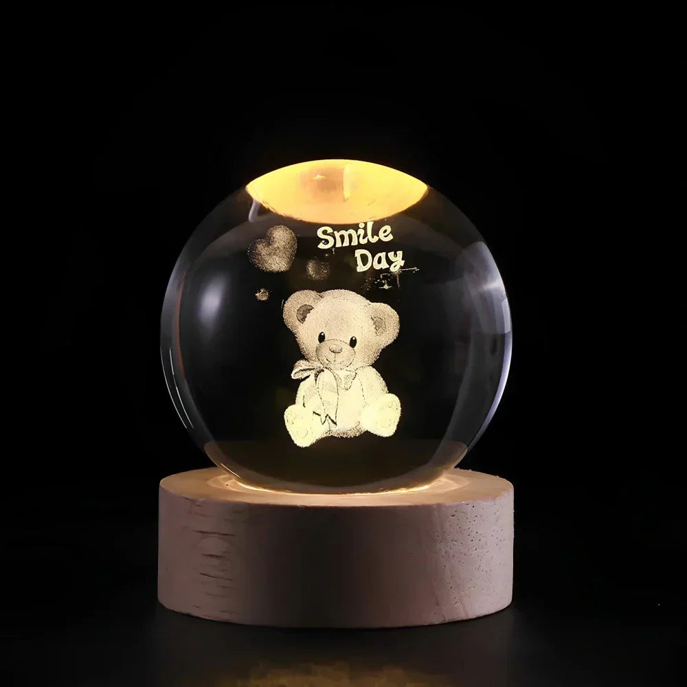 Night Light Wooden Base Crystal Ball Lamp
