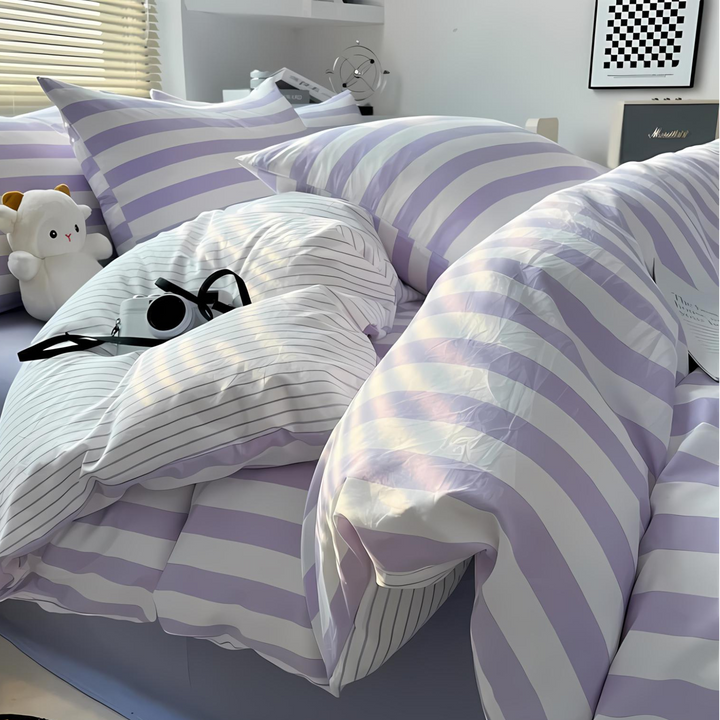 Elenorra Classic Striped Bedding Set 4pcs Duvet Cover Sheet