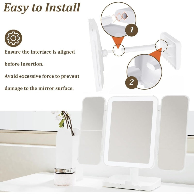 Tri-Fold LED Makeup Mirror