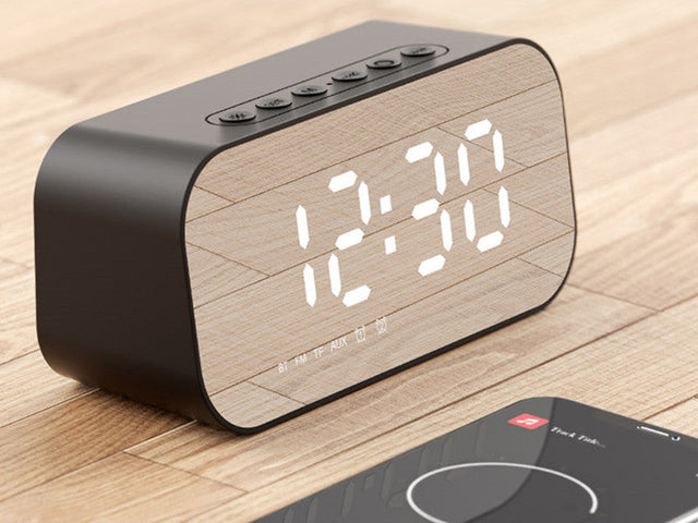 3-in-1 Wireless Bluetooth Speaker with Subwoofer, Alarm, Mirror Clock & Thermometer, for Home & Office