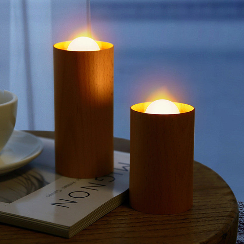 Wooden Creative Candlelight Airflow Blowing Control Night Light