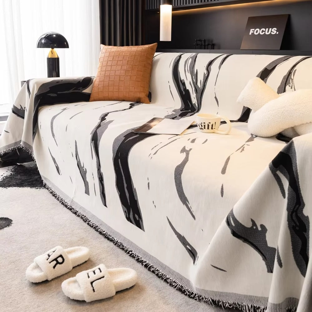 Abstract Brushstroke Chenille Sofa Cover