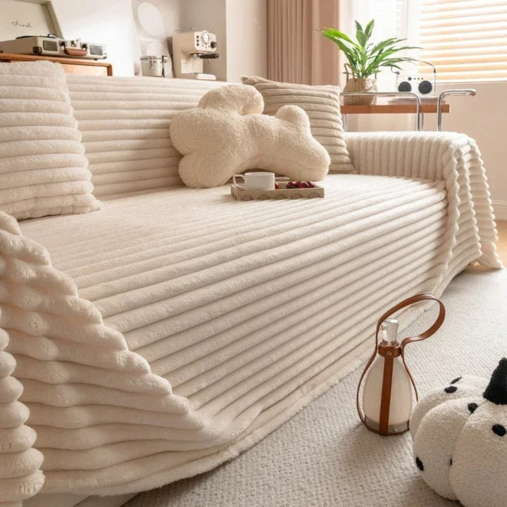 Plush Striped Warm Sofa Cover
