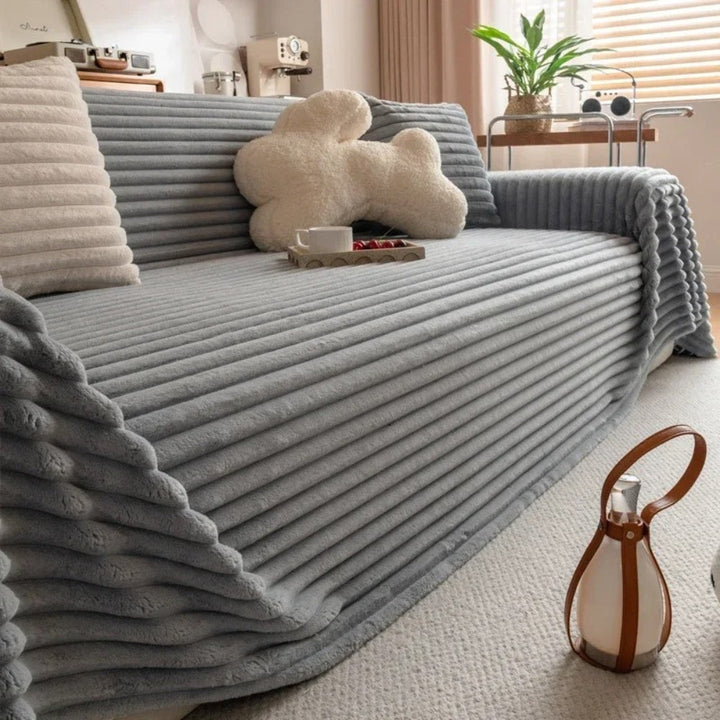 Plush Striped Warm Sofa Cover