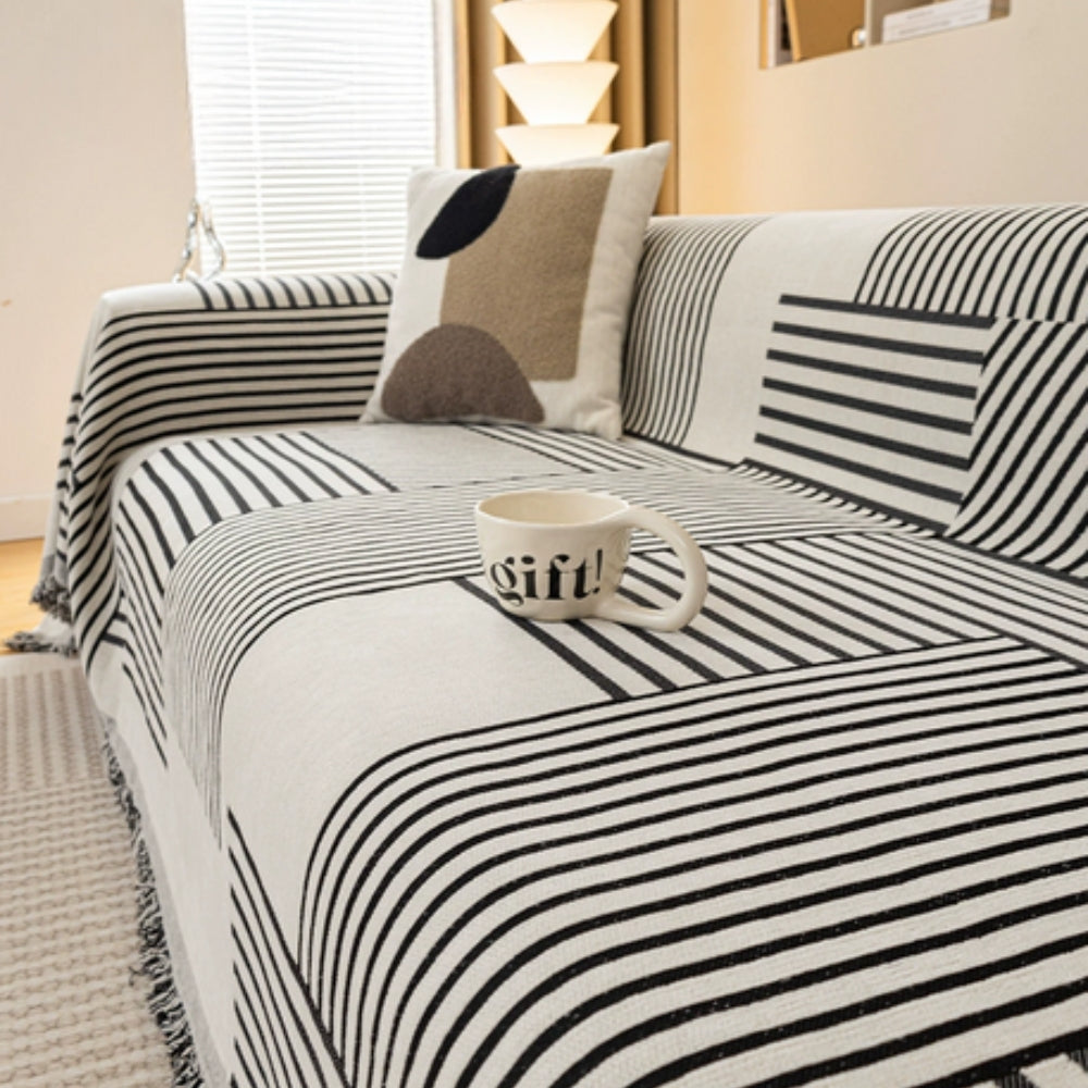 Chenille Striped Tassel Sofa Cover
