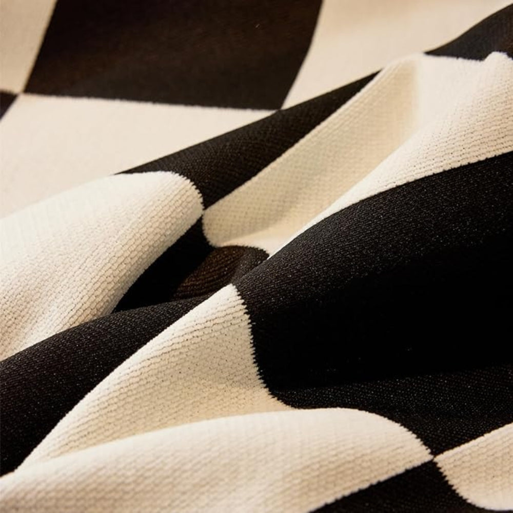 Chess Board Chic Tasseled Sofa Cover