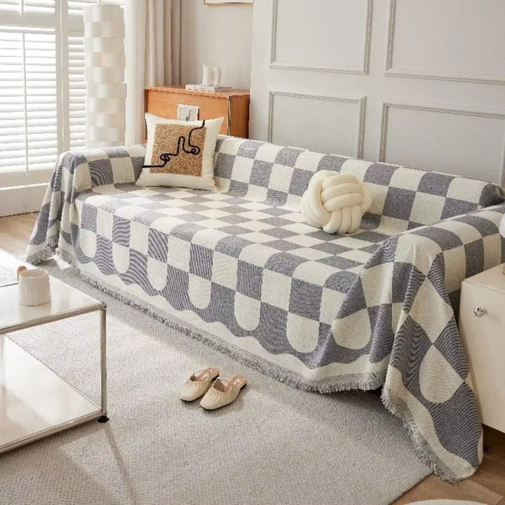 Chess Board Chic Tasseled Sofa Cover