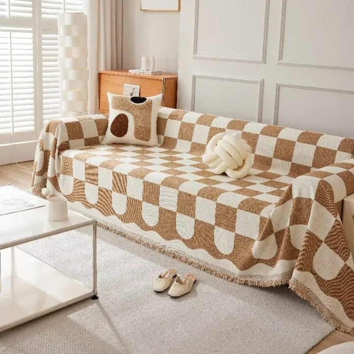 Chess Board Chic Tasseled Sofa Cover