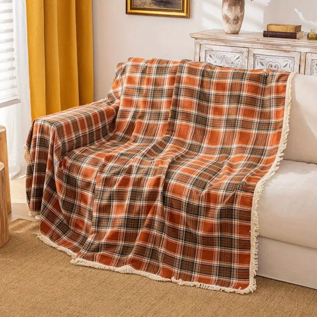 Autumn Chestnut Plaid Sofa Cover