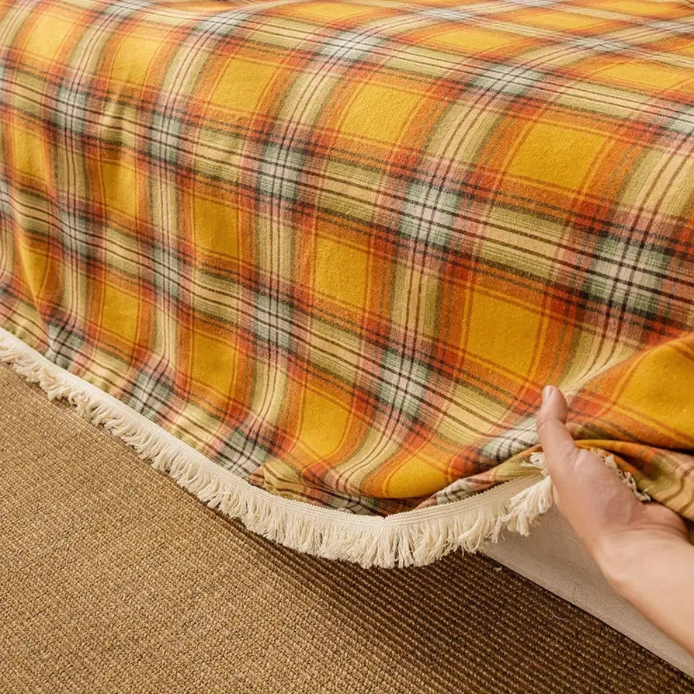 Autumn Chestnut Plaid Sofa Cover