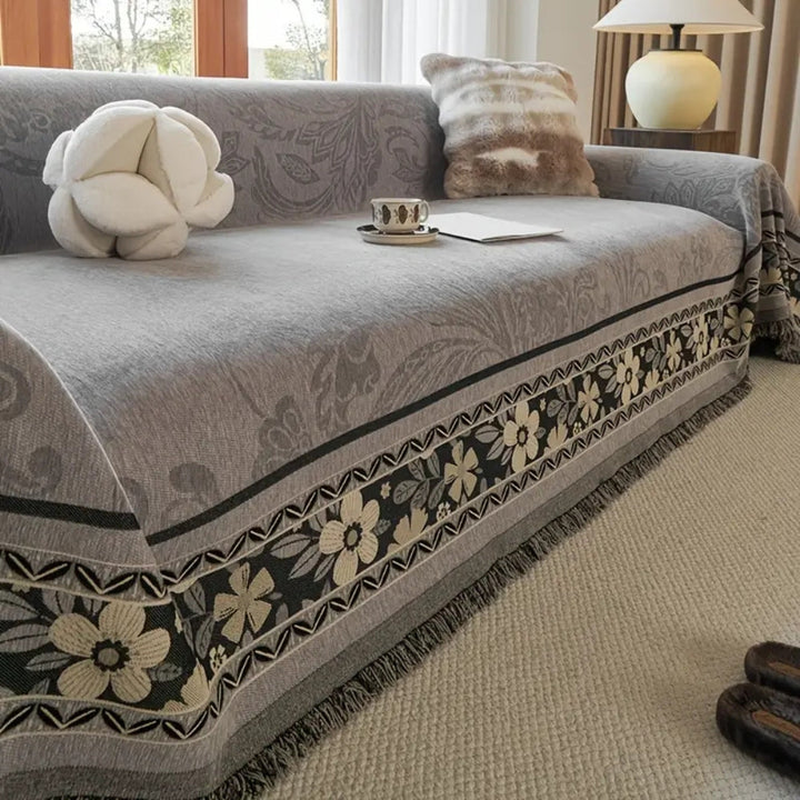 Floral Tasseled Boho Sofa Cover