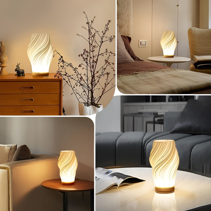 DreamWave - Modern cream-colored 3D wave lamp with elegant metal base