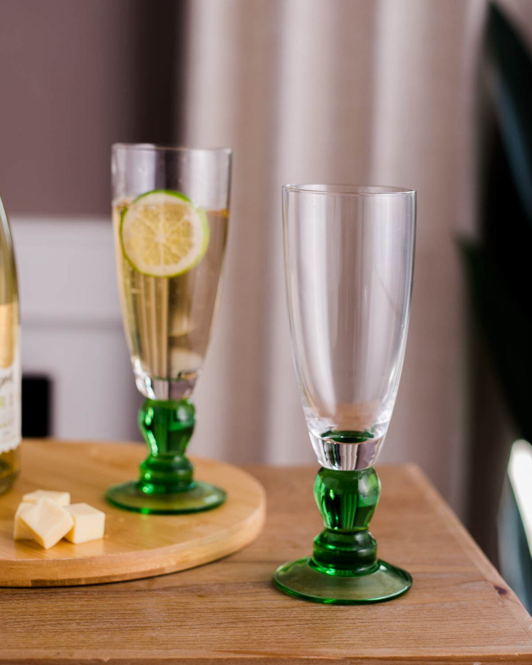 Swirl Green Champagne Flute - Set of 6