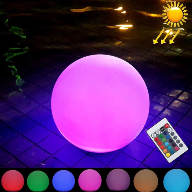 LEH-42321 40cm Round Ball Solar Power Lamp, Floating Garden color Changing LED Light with 0.7W Monocrystalline Silicon Solar Panel & Remote Control (White)