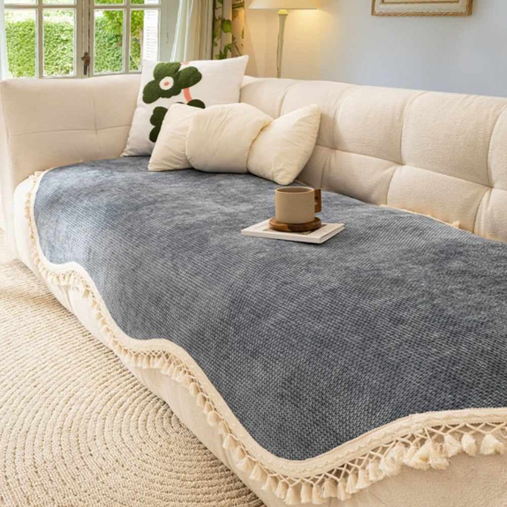 Luxury Chenille Woven Texture Tassel Sofa Cover