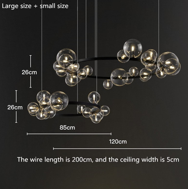 Modern creative metal chandelier lighting: 7/10 clear glass bubbles, long round design with G9 light socket