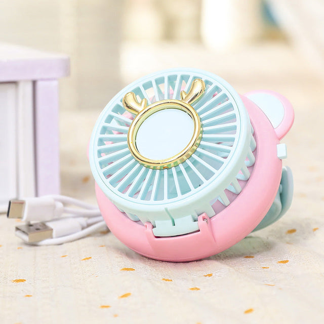 Women's portable mini fan with mirror function