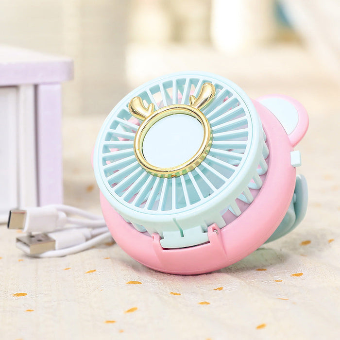 Women's portable mini fan with mirror function
