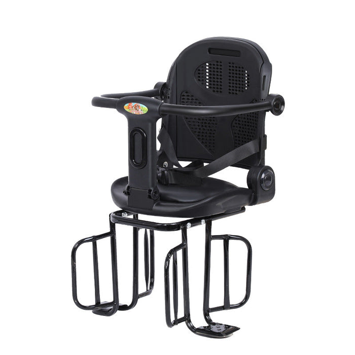 rear-mounted toddler bicycle seat with padded ergonomic backrest adjustable footrests and secure harness