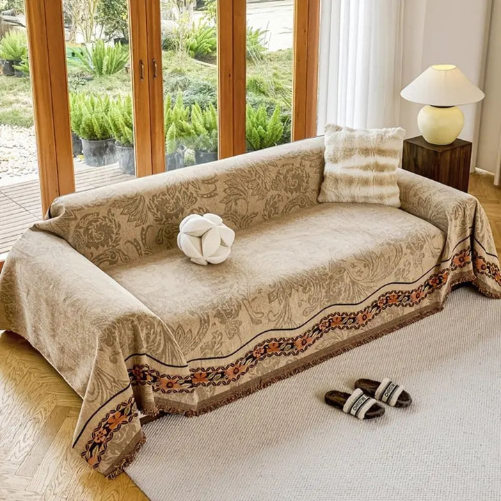Floral Tasseled Boho Sofa Cover