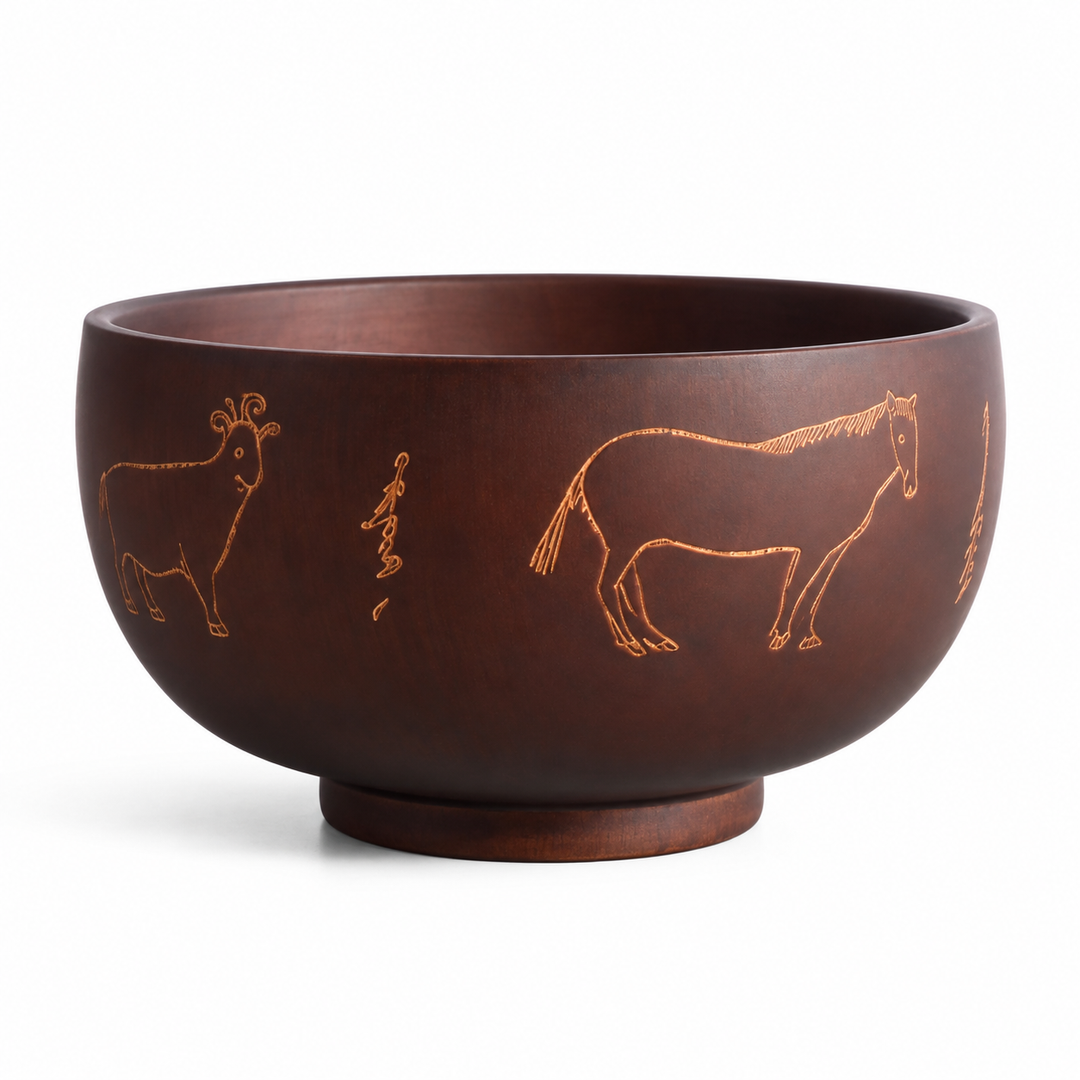 Otemachi Wooden Bowl with Ornate Pattern