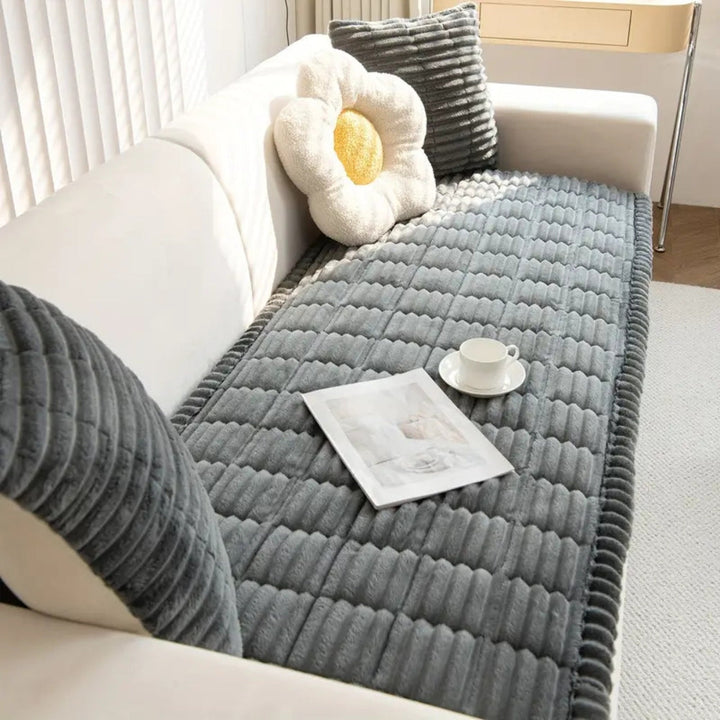 Plush Pleated Edges Sofa Cover
