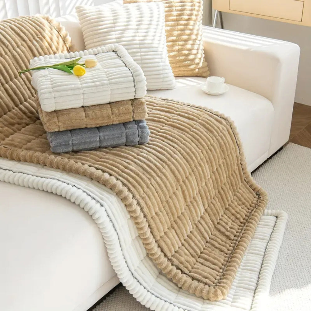Plush Pleated Edges Sofa Cover