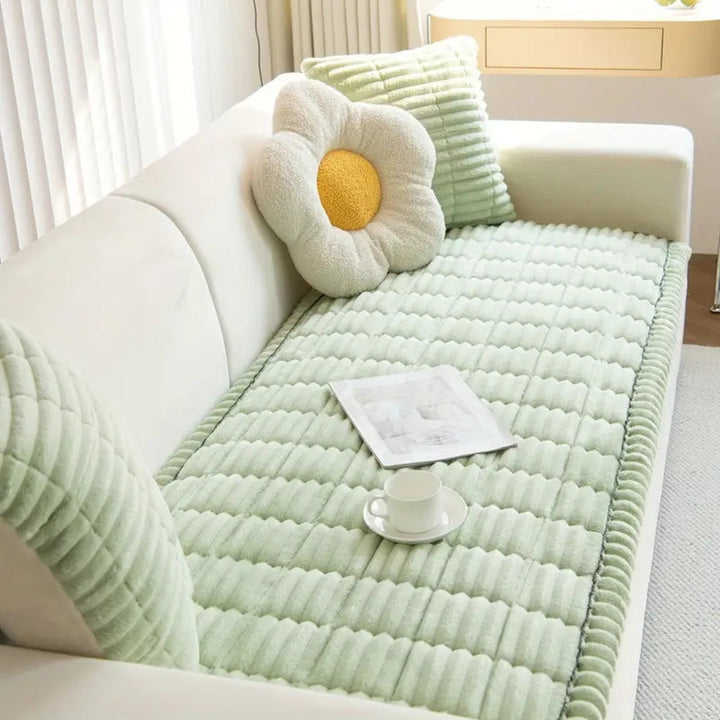 Plush Pleated Edges Sofa Cover